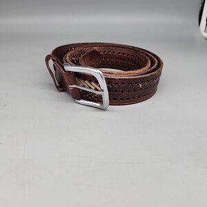 Vintage Mens Brown Leather Belt 44 Western Rustic Eagle Weave